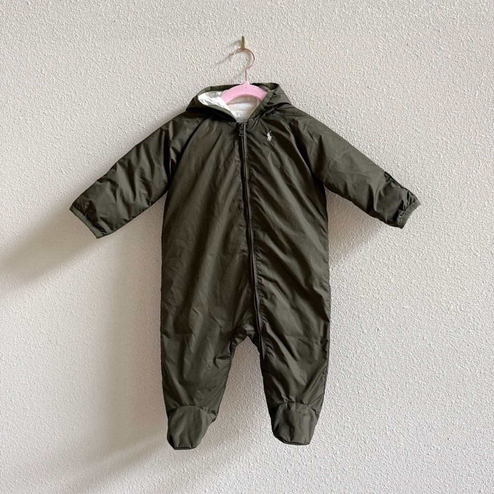 Ralph Lauren Olive Hooded Puffer Unisex Bunting Snowsuit Size 6mos